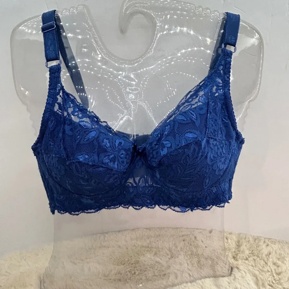Floral Lace Longline Underwire Padded Bra Royal Blue 36/80 Adjustable‎ Straps